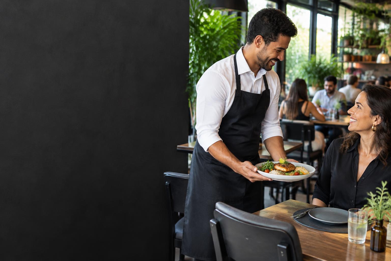 Profissional servindo uma refeição em um restaurante